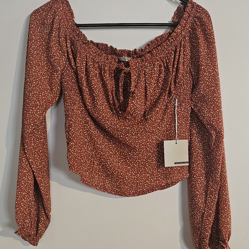 Women's Rust Floral Off-Shoulder Top